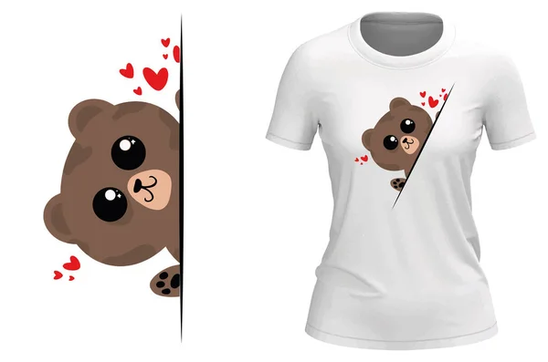 Schattig Teddybeer Cartoon Shirt Vectorillustratie — Stockvector