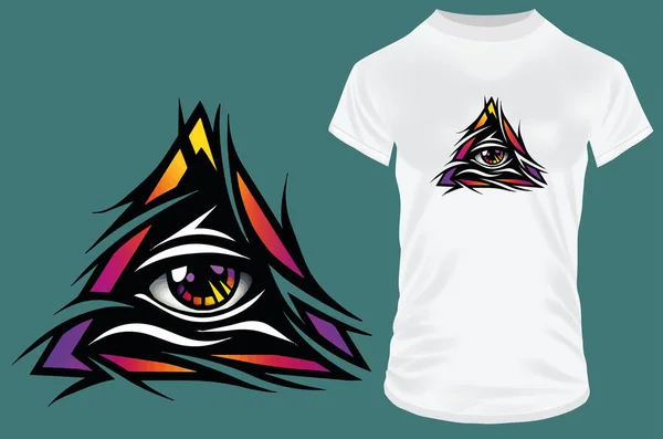 Camisa Com Impressão Ocular Triangular Sobre Branco — Vetor de Stock