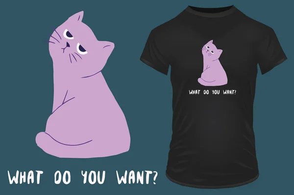 원하는 고양이가 프린트 귀여운 티셔츠 — 스톡 벡터
