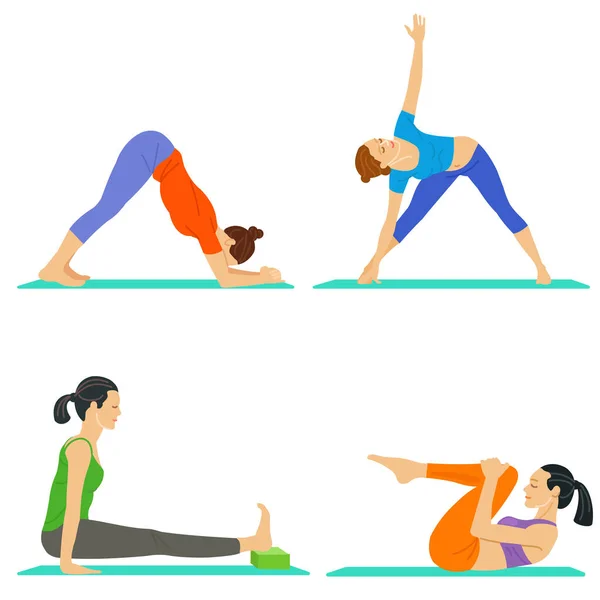 Vektorillustration Von Frauen Beim Yoga — Stockvektor