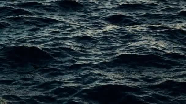 Slow Motion Close Disturbed Blue Green Ocean Water Surface Golden — Stock Video