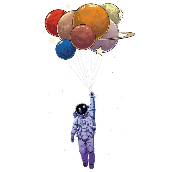 Ilustración Dibujada Mano Del Astronauta Espacial — Vector de stock