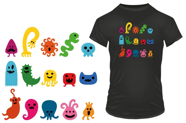 Shirt Design Cute Monsters Vector Illustration — Stock Vector