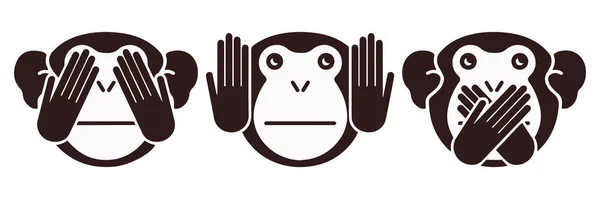 Modelo Logotipo Macaco Ilustração Design Vetorial Mudo Cego Surdo —  Vetores de Stock