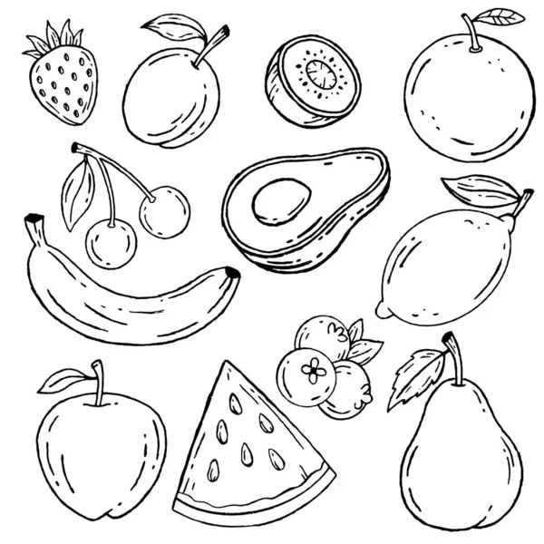 Conjunto Frutas Garabato Ilustración Vectorial Dibujado Mano — Vector de stock