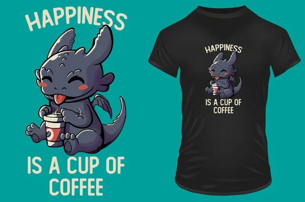 幸福就是一杯咖啡 印在T恤衫上 海报上 — 图库矢量图片