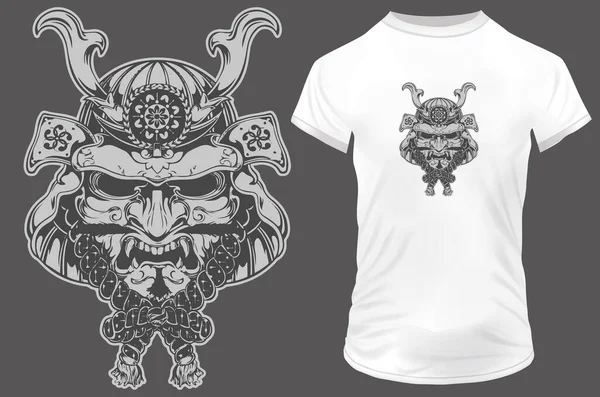 Oni Mask Sil Shirt Design — Stock Vector