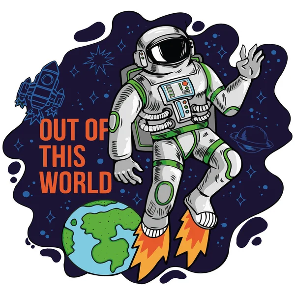 Astronauta Con Texto Fuera Este Mundo — Vector de stock
