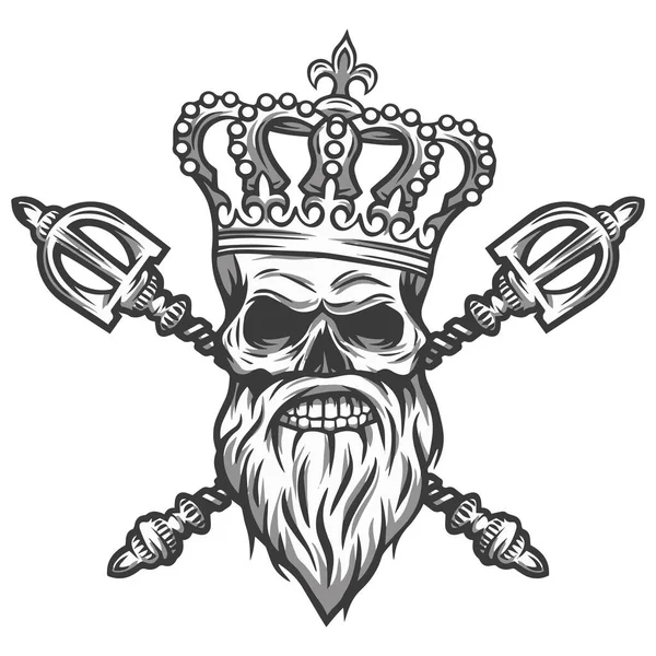 Crânio Coroa Com Ilustração Vetorial Barba — Vetor de Stock