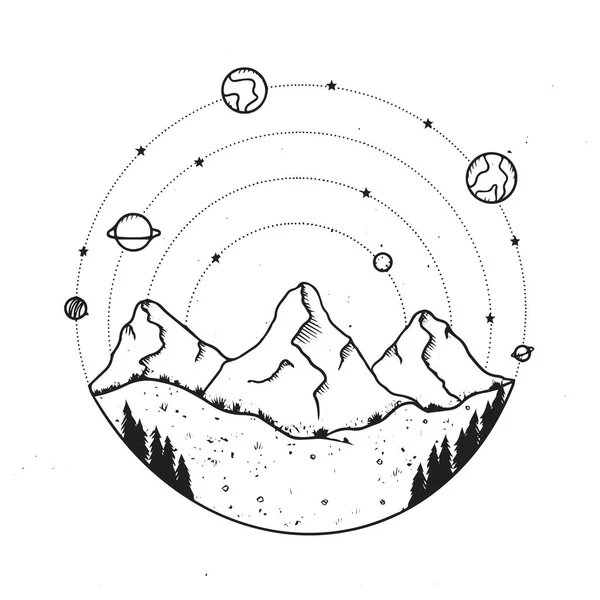 Mountain Landscape Planets — Stock Vector