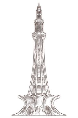 Minar-e-Pakistan, Lahore. landmark of Pakistan in pencil sketch art style. Vector illustration. clipart