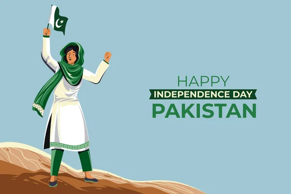 14Th August Jashn Azadi Happy Independence Day Pakistan Female Traditional — стоковий вектор