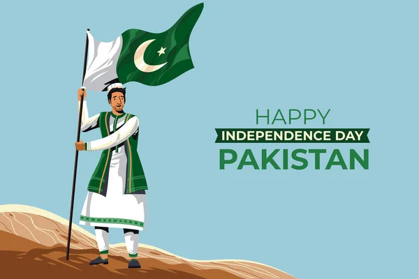 14Th August Jashn Azadi Happy Independence Day Pakistan Man Traditional —  Vetores de Stock
