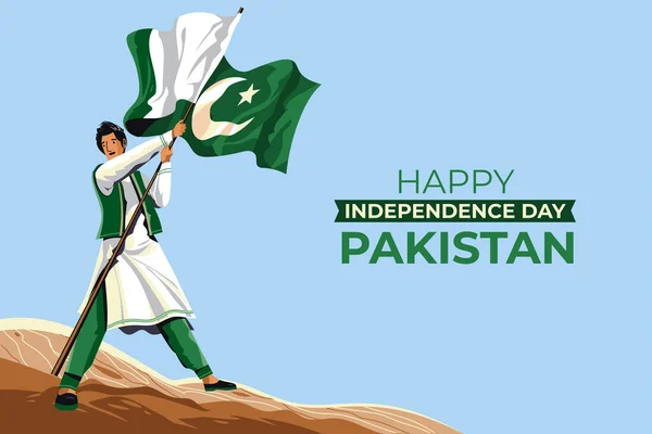 14Th August Jashn Azadi Happy Independence Day Pakistan Man Traditional — Διανυσματικό Αρχείο