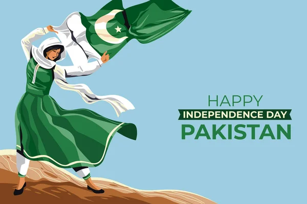 14Th August Jashn Azadi Happy Independence Day Pakistan Female Traditional — 图库矢量图片