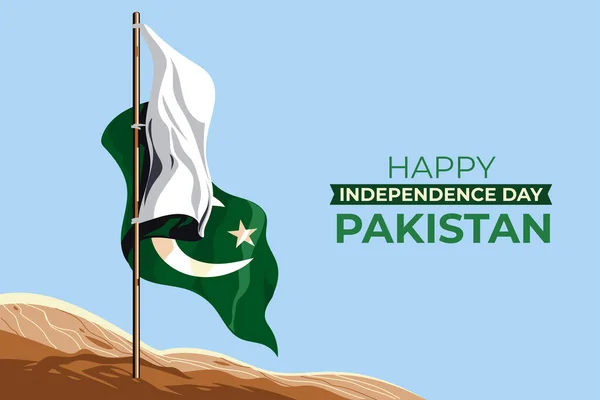 14Th August Jashn Azadi Happy Independence Day Pakistan Waving Flag — Vetor de Stock
