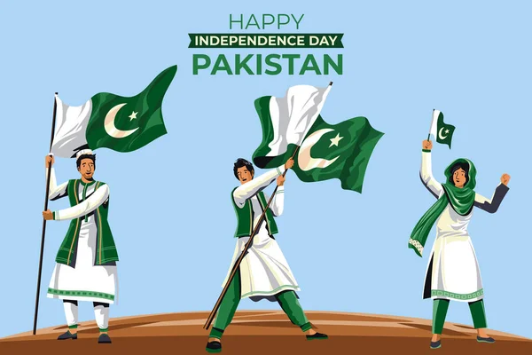 14Th August Jashn Azadi Happy Independence Day Pakistan Patriotic Male — 图库矢量图片