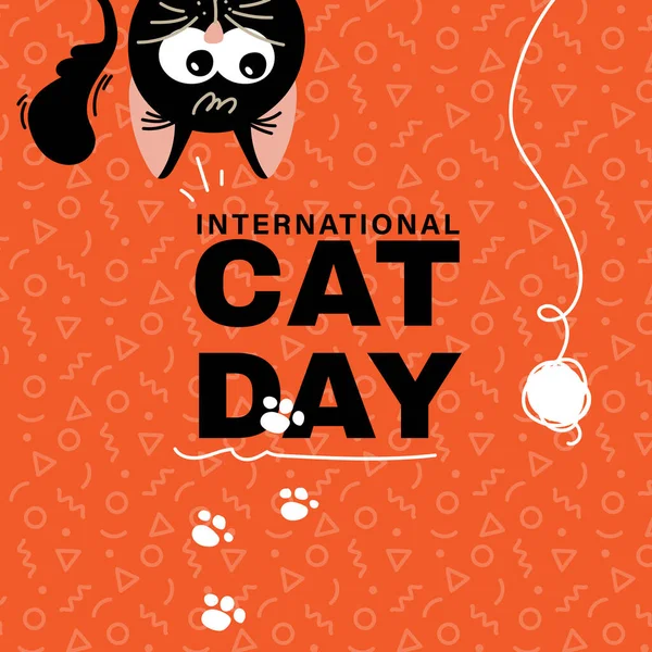 Happy International Cat Day 8Th August Adopt Greeting Invitation Card — Διανυσματικό Αρχείο