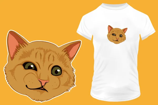 Cute Smiling Cool Cat Face Funny Vector Illustration Shirt Hoodie — стоковый вектор