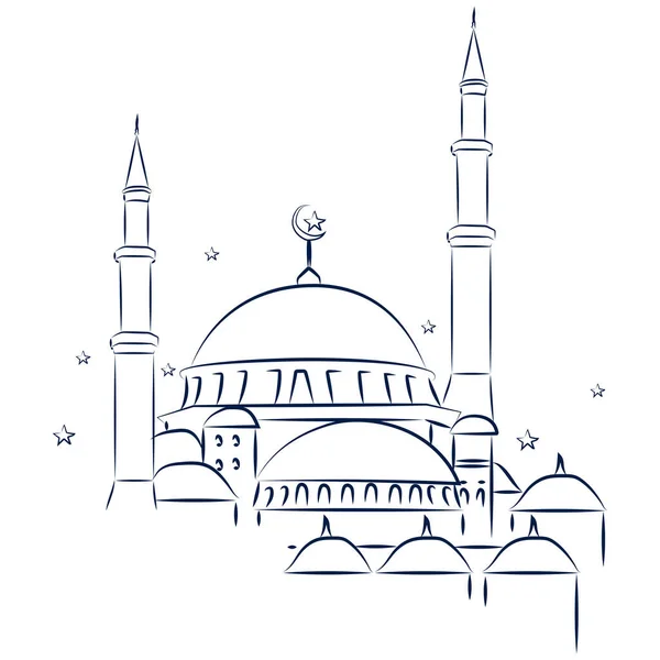 Silhouette Mosque Masjid Line Art Style Background Eid Ramadan Other — Stock Vector
