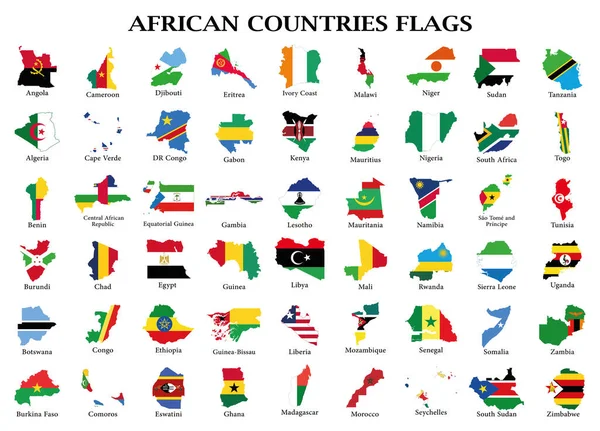 Colección Iconos Bandera Países Del Continente Africano — Vector de stock