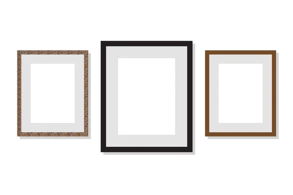 Photo Frames Isolated White Square Black Wooden Frames Mockup Vector — Stock Vector