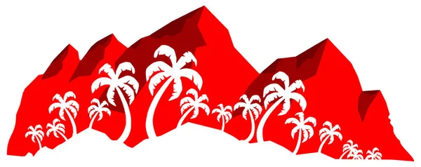 Силуэт Красных Гор Пальмами Впереди Векторная Иллюстрация Футболки Веб Сайта — стоковый вектор