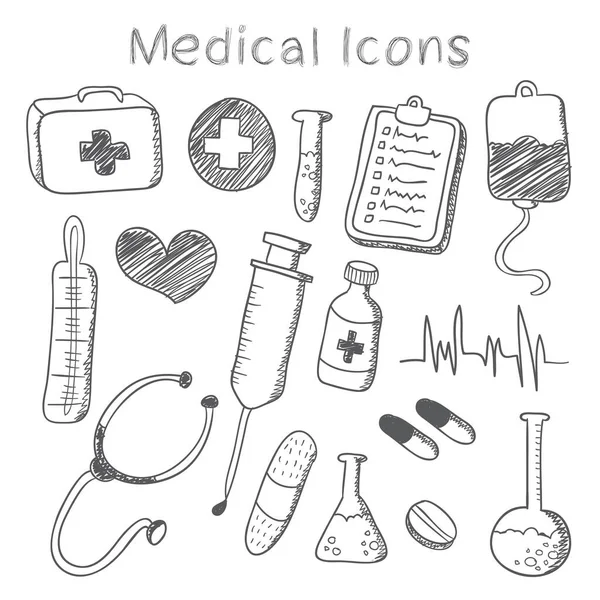 Conjunto Iconos Línea Contorno Medicina Salud Signos Símbolos Diseño Bocetos — Vector de stock