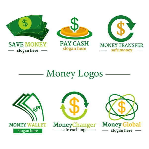 Conjunto Logotipos Para Ahorrar Dinero Pagar Efectivo Transferencia Dinero Billetera — Vector de stock