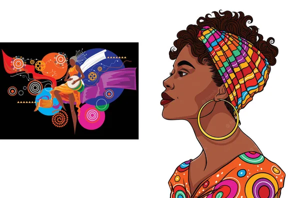 Afrikanerin Mit Afro Haaren Und Turban — Stockvektor