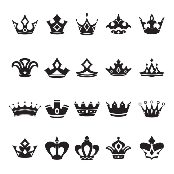Königliche Krone Ikonen Gesetzt Einfacher Stil — Stockvektor