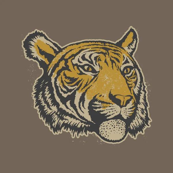 Vintage Grungy Tygrys Głowa Maskotka Zwierząt Ilustracja Wektorowa Koszulkę Stronę — Wektor stockowy