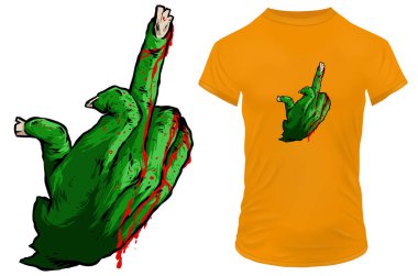 Orta parmak izi dizaynlı zombi tişörtü. vektör illüstrasyonu.