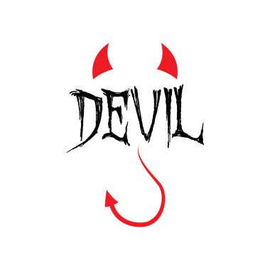 Şeytan. Şeytan boynuzları ve kuyruğu silueti. Tişört, web sitesi, baskı, klip sanatı, poster ve baskı için vektör illüstrasyonu.