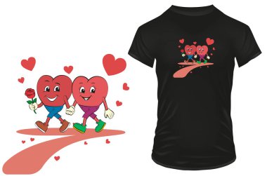 Baskı için Love Heart Illustration tişört tipografisi