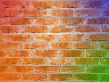 Texture of an old brick wall with a stylized multicolored gradient fill. Original illustration with gradients of red, yellow, turquoise, blue, light green, purple colors. For designers