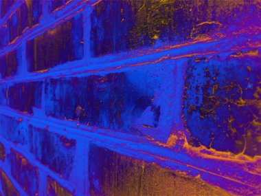 Vector neon, blue and orange grunge background, gradient dark texture of an old red-hot brick wall. UHD 4K wallpaper. For screen, desktop, website design, overlay, stencil, banner, stylization