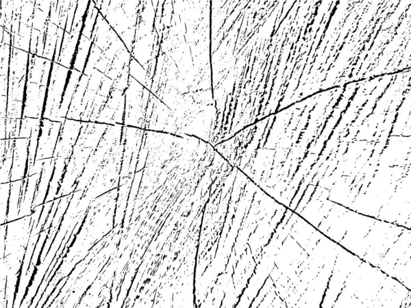 Векторна Гранжева Текстура Поперечного Перерізу Дерева Тріщинами Пошкодженнями Монохромний Фон — стоковий вектор