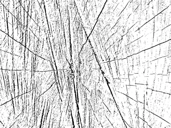 亀裂のある木の断面のベクトルグランジテクスチャ 古い破損したログのモノクロームの背景 テクスチャオーバーレイ用テンプレート グランジスタイルのステンシル デザイン要素 — ストックベクタ