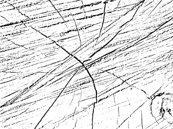 クラックのあるオークの木の断面のベクトルグランジテクスチャ 古い破損したログのモノクロームの背景 テクスチャオーバーレイ用テンプレート グランジスタイルのステンシル デザイン要素 — ストックベクタ