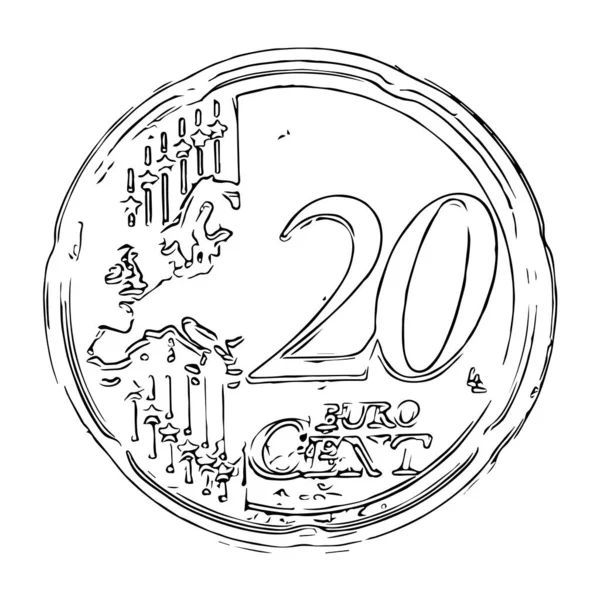 Аутентичная Векторная Гранжевая Текстура Монеты Двадцать Евро Центов Идеально Подходит — стоковый вектор
