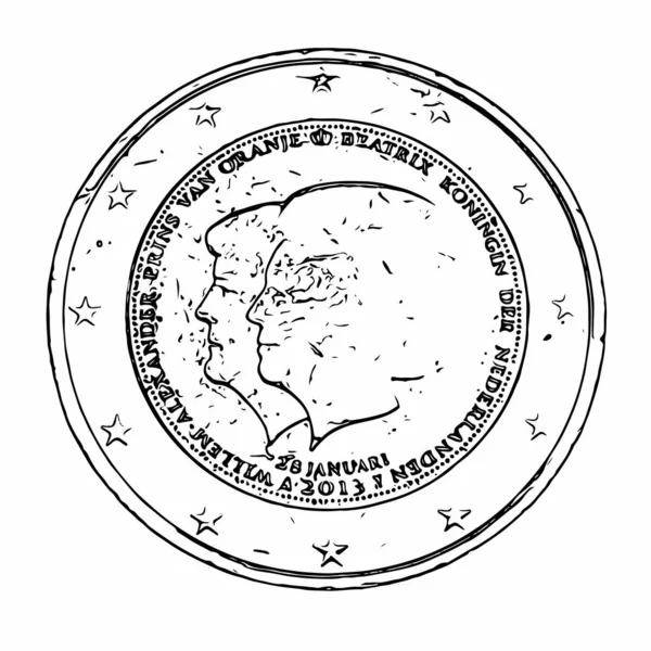 Vector Grunge Texture Coin Two Euro Denomination Reverse Coin Image — Stock Vector
