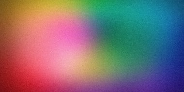 Abstract grainy ultra wide pixel gradient background with a smooth blend of red, pink, yellow, green, and blue. Ideal for design, banners, wallpapers, templates, art, creative projects, and desktop clipart