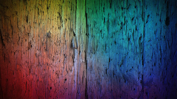 Vibrant weathered wood texture in a striking rainbow gradient. Perfect for 4K backgrounds, creative designs, and colorful natural-themed projects