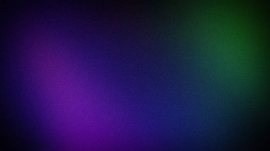 Mor, yeşil ve mavi renklerin karışımından oluşan soyut bir gradyan arkaplan, kumlu bir dokuya sahip. Modern dijital tasarımlar, afişler ve yaratıcı projeler için ideal