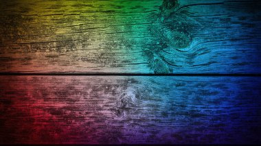 Dinamik bir gökkuşağı gradyanı doğal ahşap dokusuna örtülmüş, canlı renkleri kırsal elementlerle harmanlıyor, yaratıcı tasarımlar ve arka planlar için mükemmel.