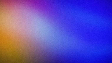 Canlı mavi, mor ve turuncu tonlara sahip cesur soyut bir gradyan, 4K duvar kağıtları, afişler ve yaratıcı tasarımlar için cazibesini artıran kumlu bir dokuya sahip.