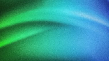 Yeşil, yeşil ve mavi dalgaların aktığı dinamik soyut gradyan, ince taneli bir doku, modern duvar kağıtları, pankartlar ve dijital arka planlar için ideal.