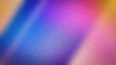 Sarı, turuncu, kırmızı, mor ve mavinin yumuşak geçişleriyle soyut bulanık gradyan, arkaplan ve afişler için kumlu bir dokuya sahip