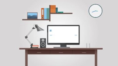 Çizgi film İş Yeri - Modern Renkli Ofis - Düz Animasyon - 2D Animasyon Video